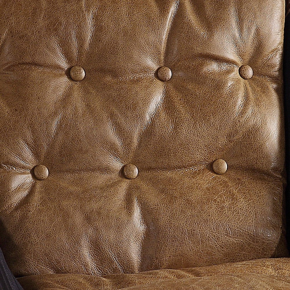 Benjara Faux Leather Upholstered Metal Frame Accent Chair with Star Base,Brown