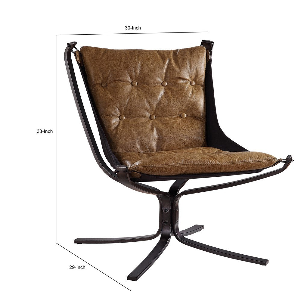 Benjara Faux Leather Upholstered Metal Frame Accent Chair with Star Base,Brown