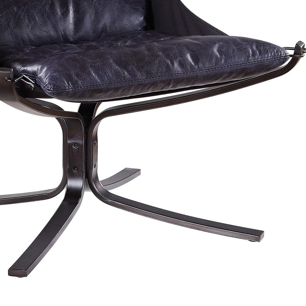Benjara Star Base Metal Accent Chair with Faux Leather Seating, Blue And Brown