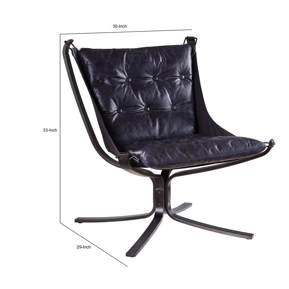 Benjara Star Base Metal Accent Chair with Faux Leather Seating, Blue And Brown