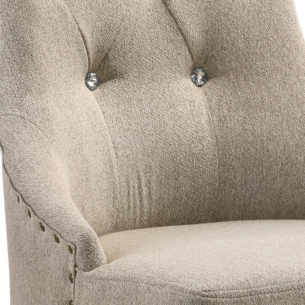 Benjara Wooden Chair with Fabric Upholstered Seating, Set of 2,Beige And Brown