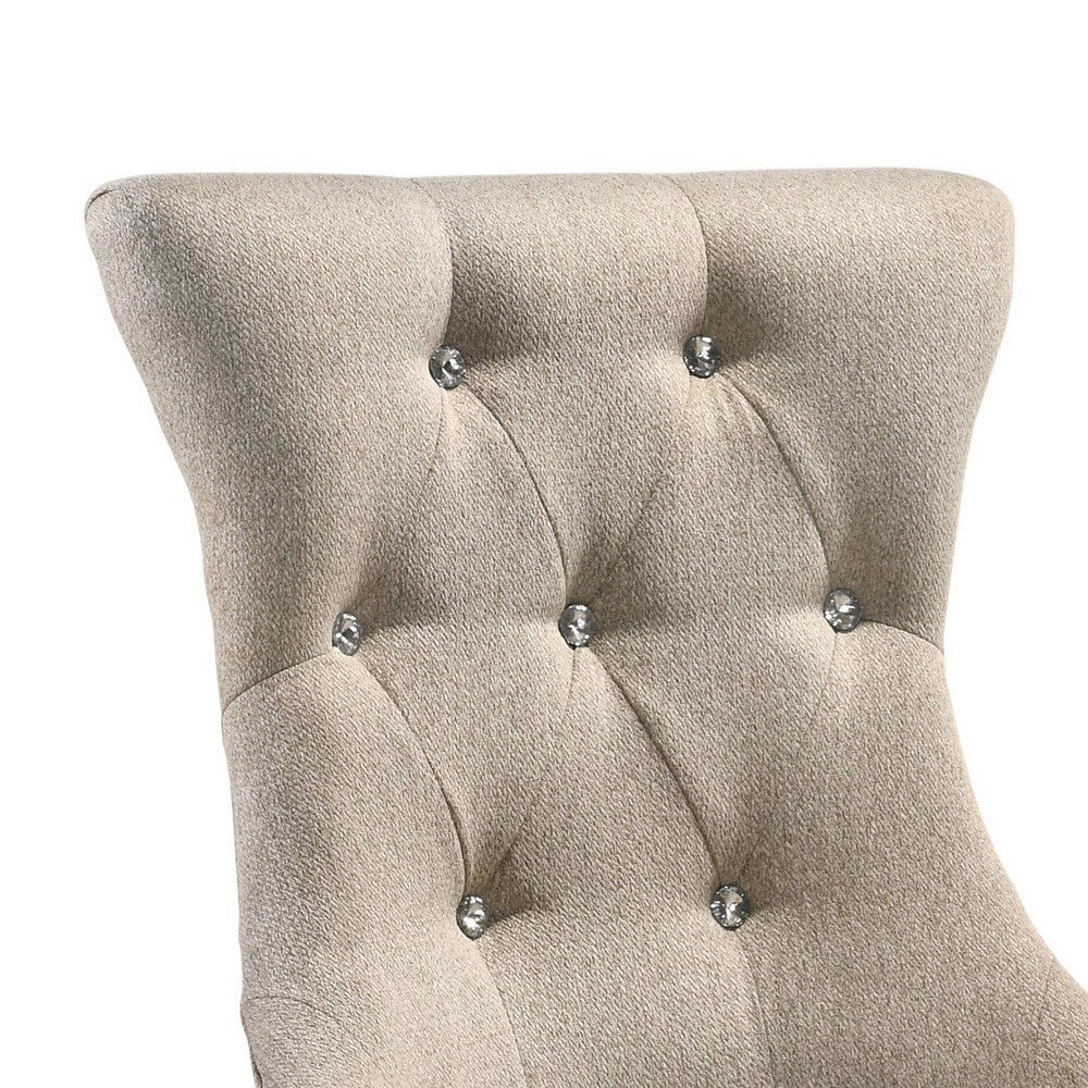 Benjara Wooden Chair with Fabric Upholstered Seating, Set of 2,Beige And Brown