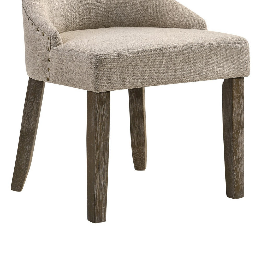 Benjara Wooden Chair with Fabric Upholstered Seating, Set of 2,Beige And Brown