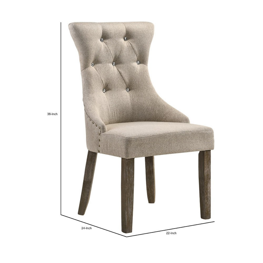 Benjara Wooden Chair with Fabric Upholstered Seating, Set of 2,Beige And Brown