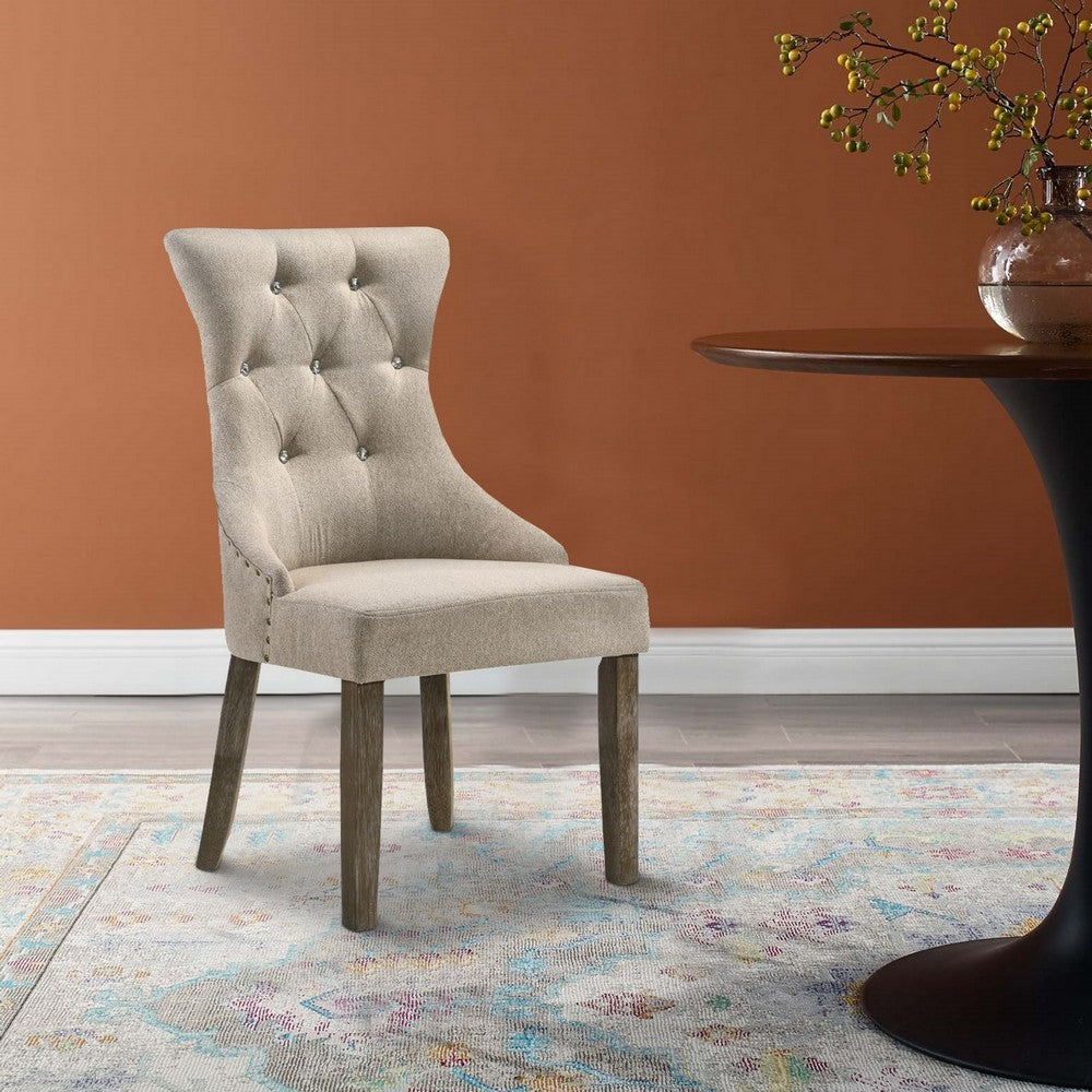 Benjara Wooden Chair with Fabric Upholstered Seating, Set of 2,Beige And Brown
