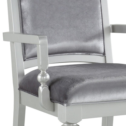 Benjara Crystal Inlaid Fabric Upholstered Wooden Arm Chair, Set of 2, Silver
