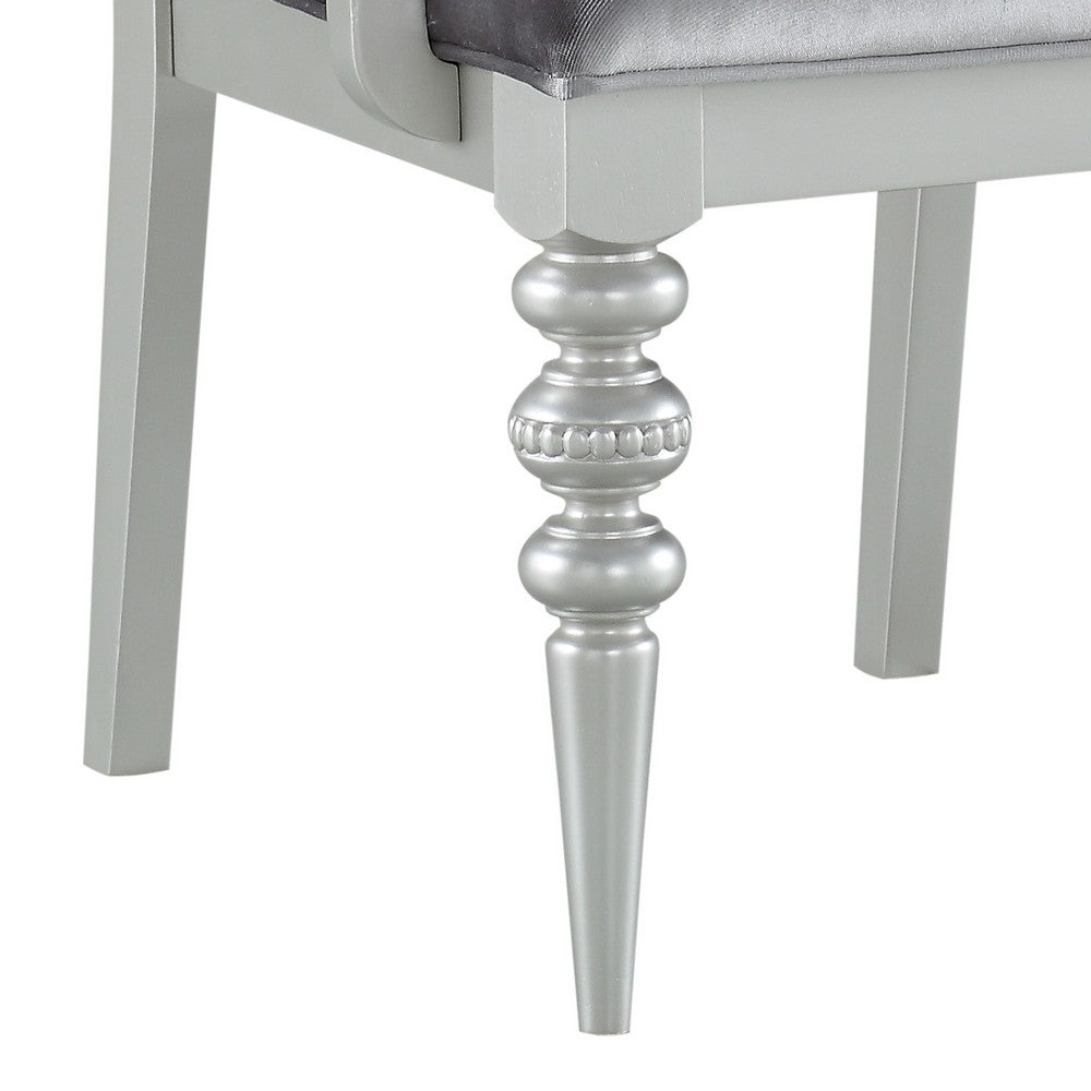 Benjara Crystal Inlaid Fabric Upholstered Wooden Arm Chair, Set of 2, Silver