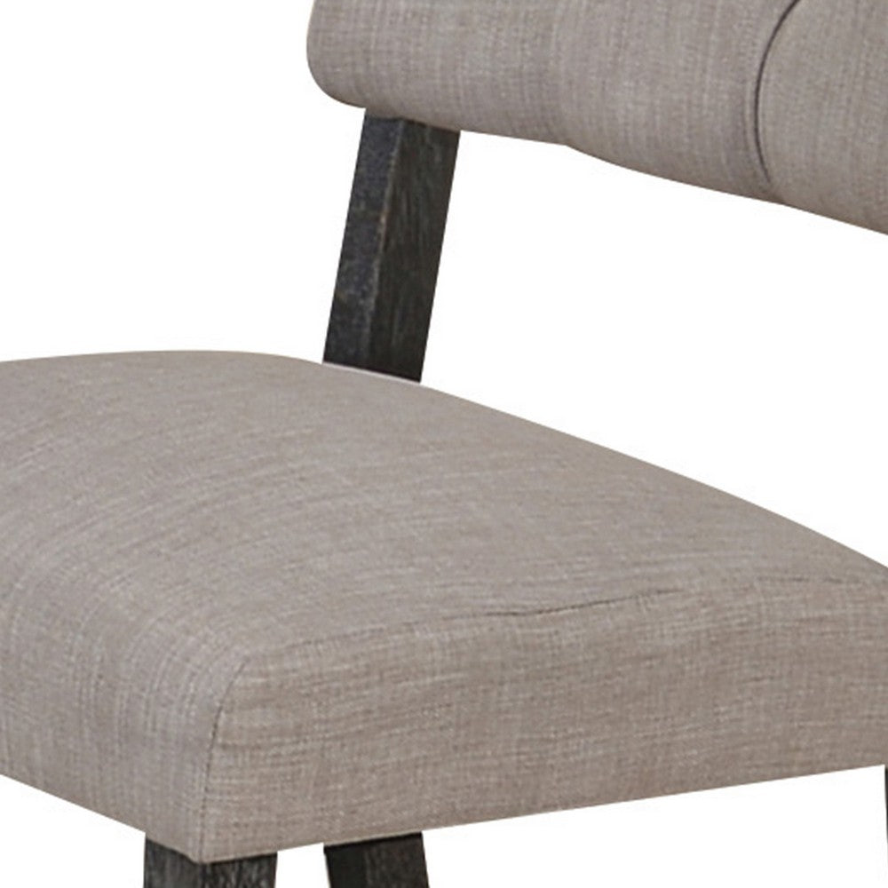 Benjara Wooden Side chair with Tufted Back, Set of 2, Brown And Gray