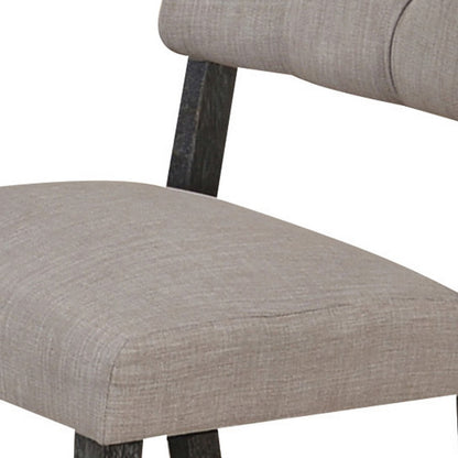 Benjara Wooden Side chair with Tufted Back, Set of 2, Brown And Gray