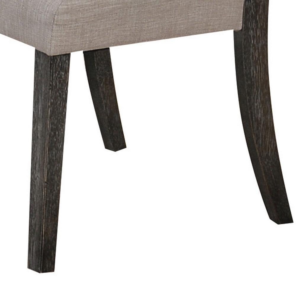 Benjara Wooden Side chair with Tufted Back, Set of 2, Brown And Gray