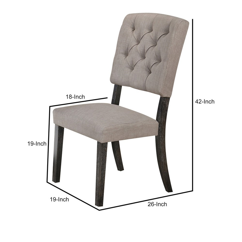 Benjara Wooden Side chair with Tufted Back, Set of 2, Brown And Gray