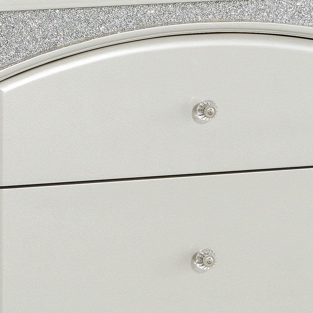 Benjara Modern Style 2 Drawer Wooden Nightstand with Rhinestone Inlays, Silver