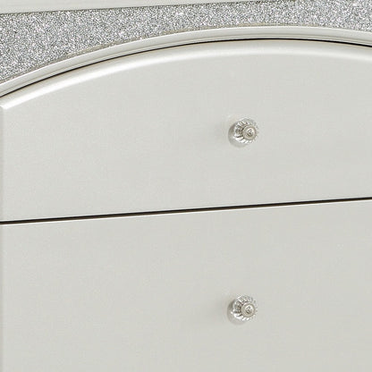 Benjara Modern Style 2 Drawer Wooden Nightstand with Rhinestone Inlays, Silver