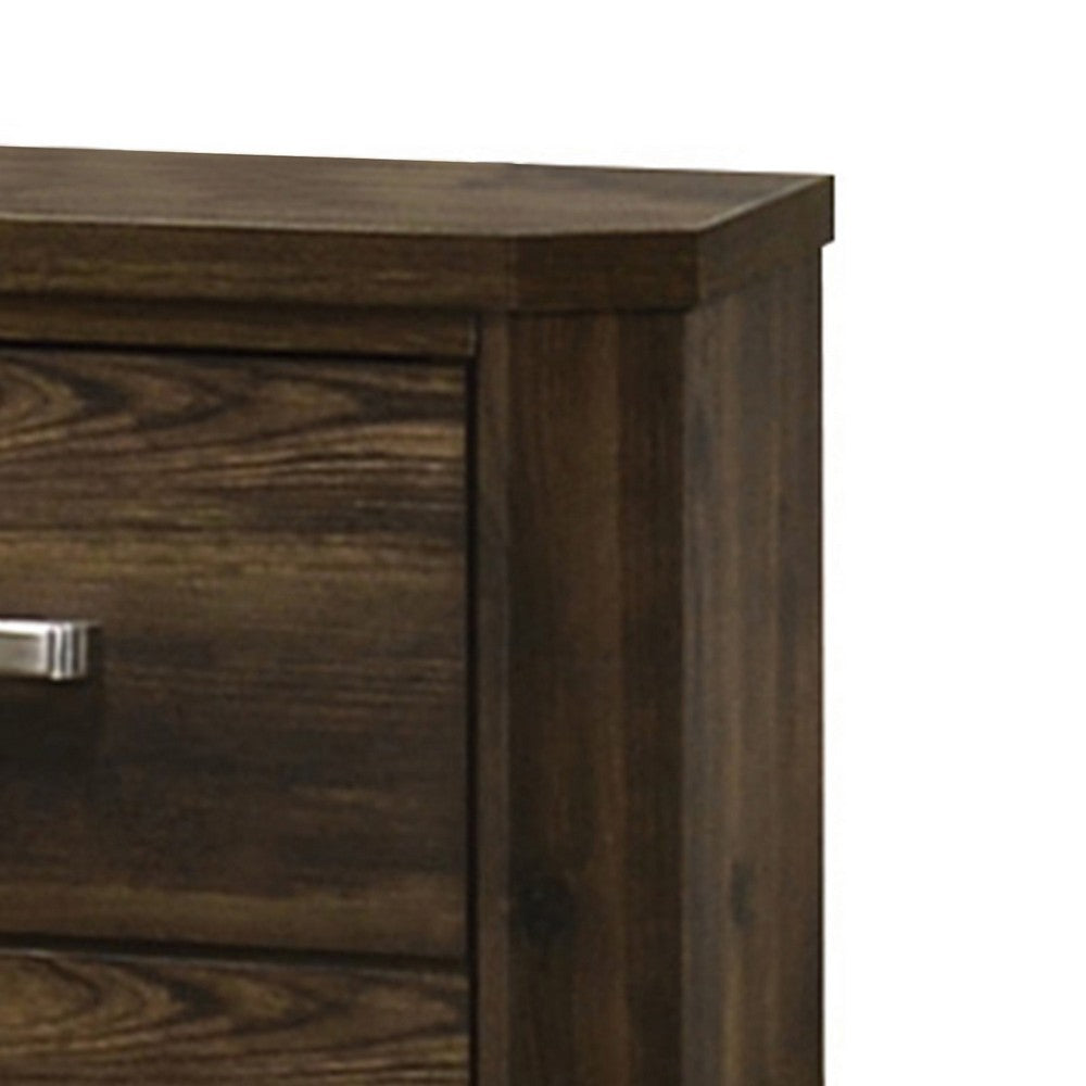 Benjara Transitional Style 2 Drawer Wooden Nightstand with Plinth Base, Brown