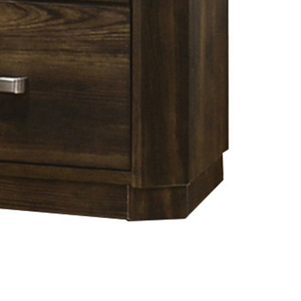 Benjara Transitional Style 2 Drawer Wooden Nightstand with Plinth Base, Brown