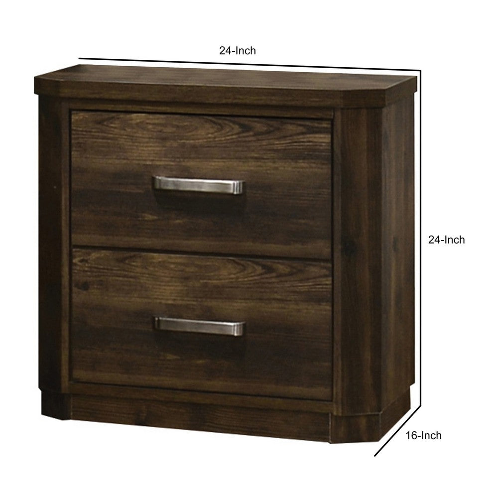Benjara Transitional Style 2 Drawer Wooden Nightstand with Plinth Base, Brown