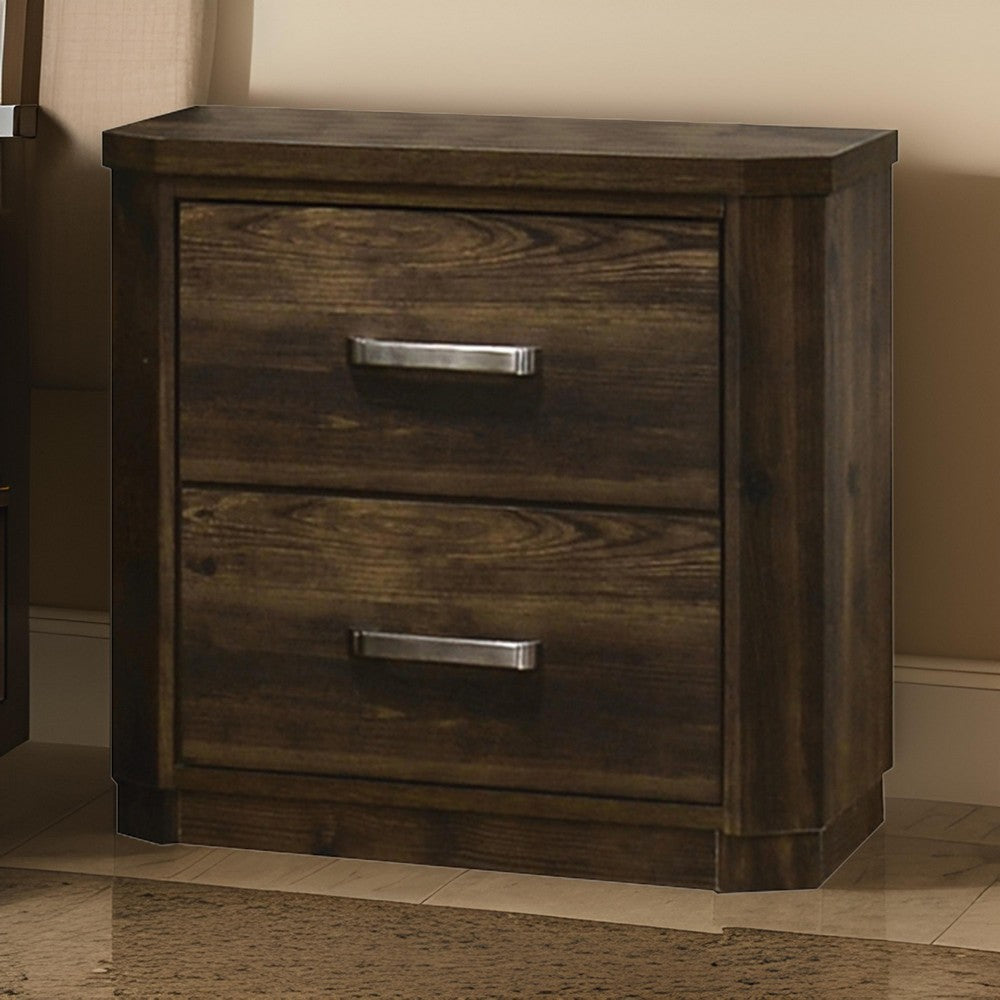 Benjara Transitional Style 2 Drawer Wooden Nightstand with Plinth Base, Brown