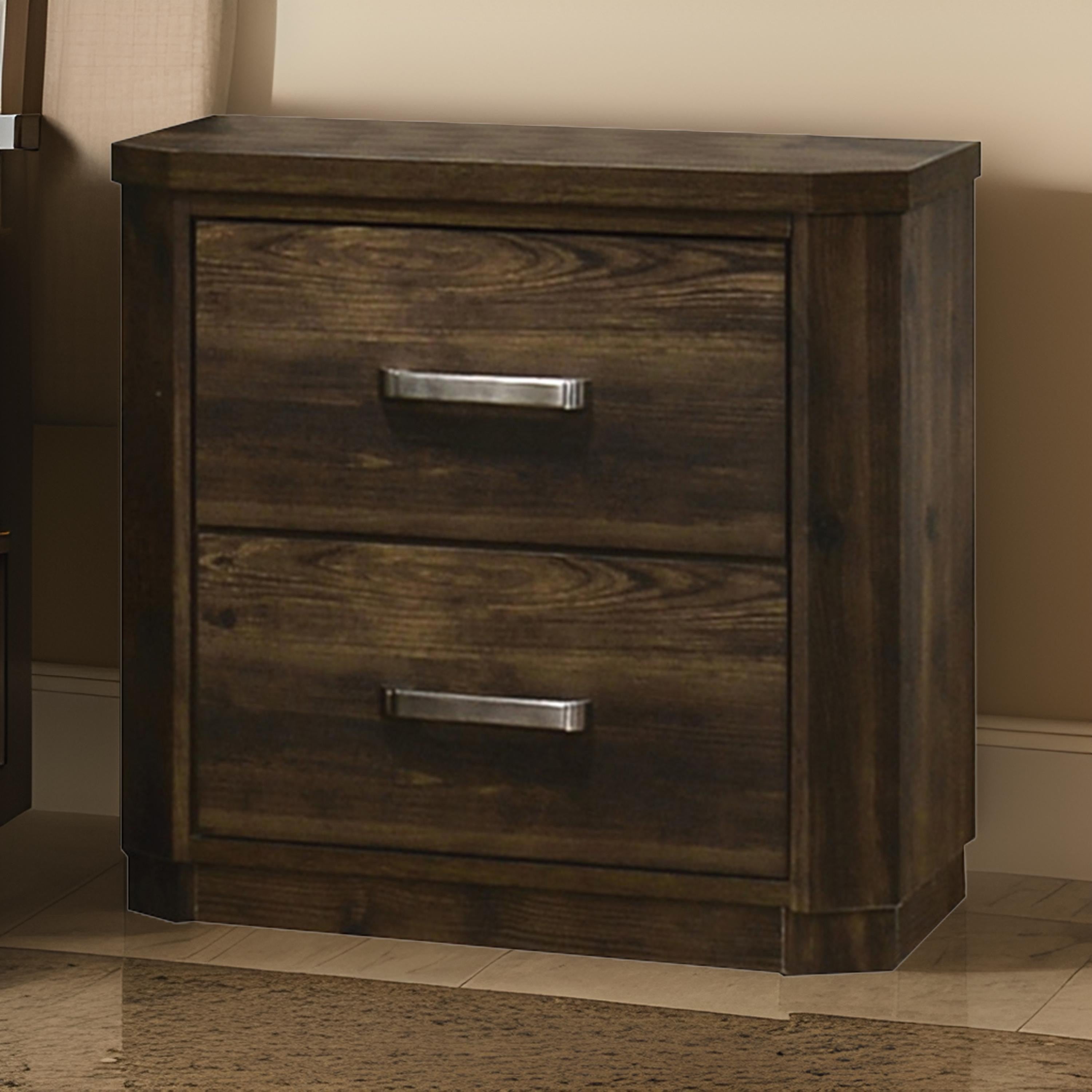 Benjara Transitional Style 2 Drawer Wooden Nightstand with Plinth Base, Brown