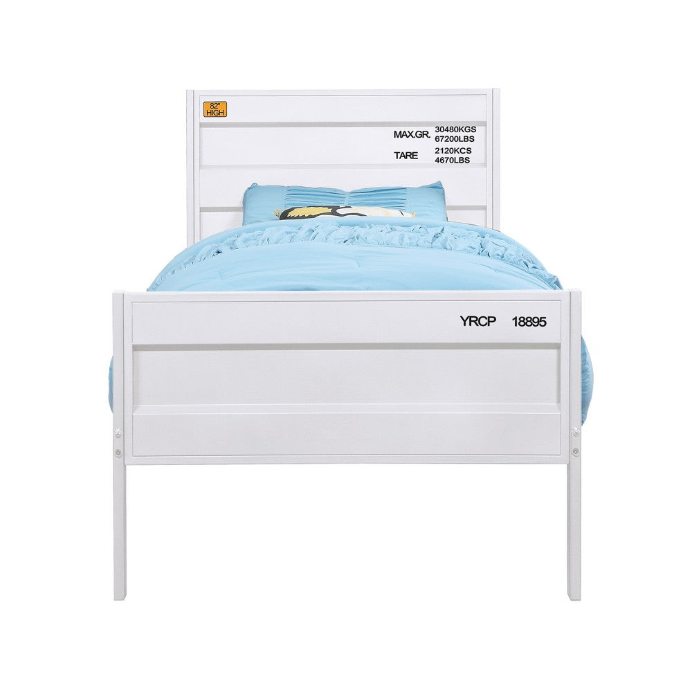 Benjara Industrial Style Metal Twin Size Bed with Straight Leg Support, White