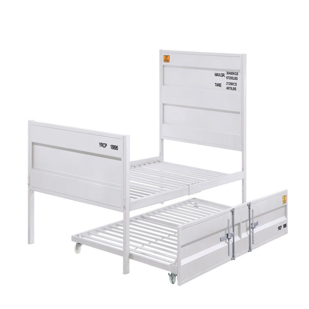 Benjara Industrial Style Metal Twin Size Bed with Straight Leg Support, White