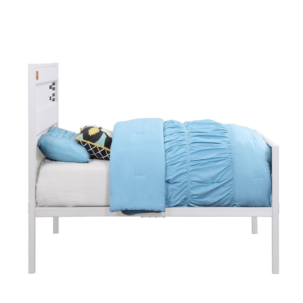 Benjara Industrial Style Metal Twin Size Bed with Straight Leg Support, White