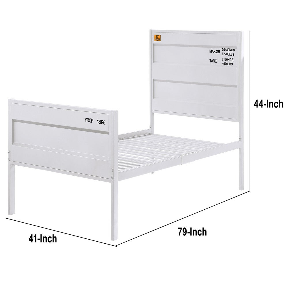 Benjara Industrial Style Metal Twin Size Bed with Straight Leg Support, White