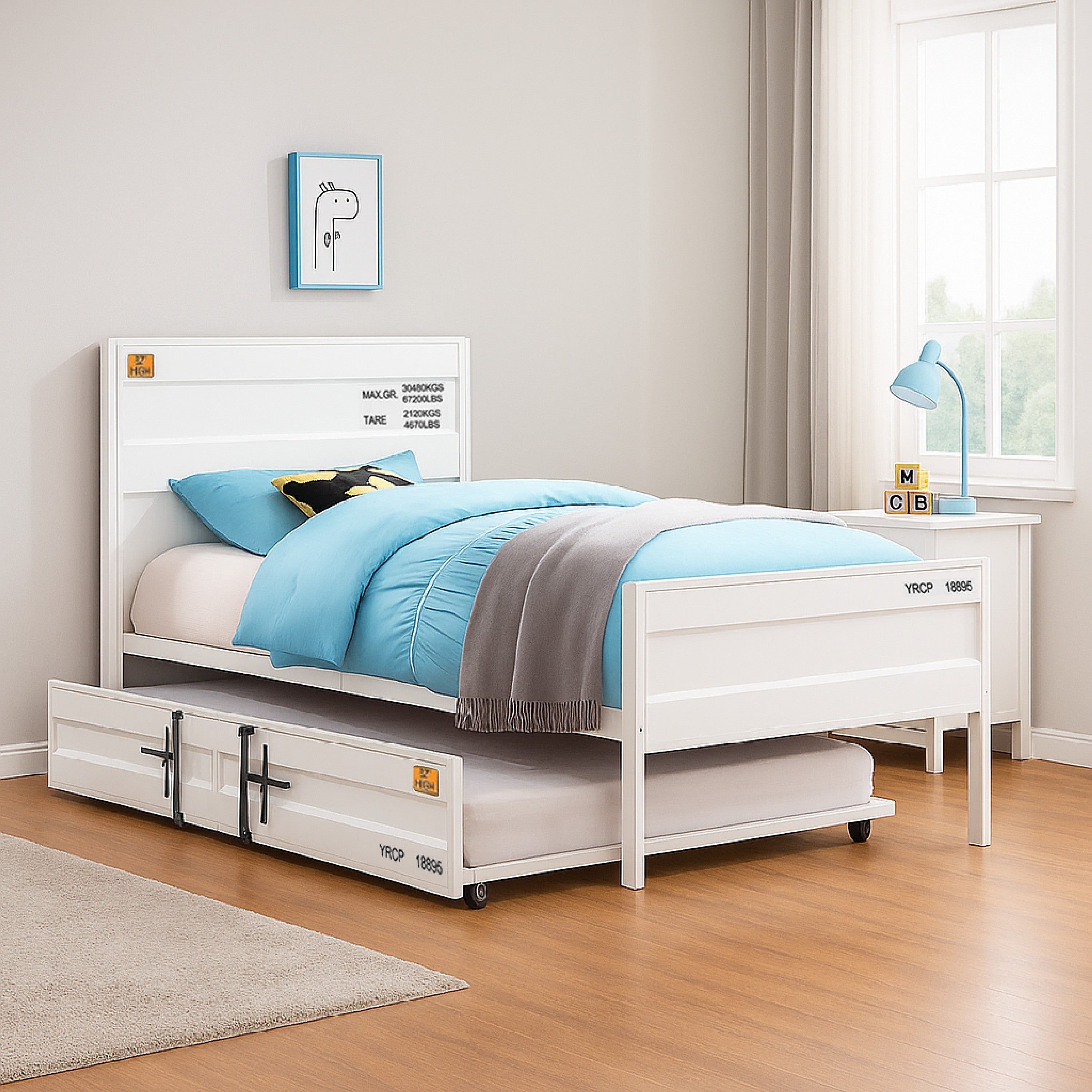 Benjara Industrial Style Metal Twin Size Bed with Straight Leg Support, White