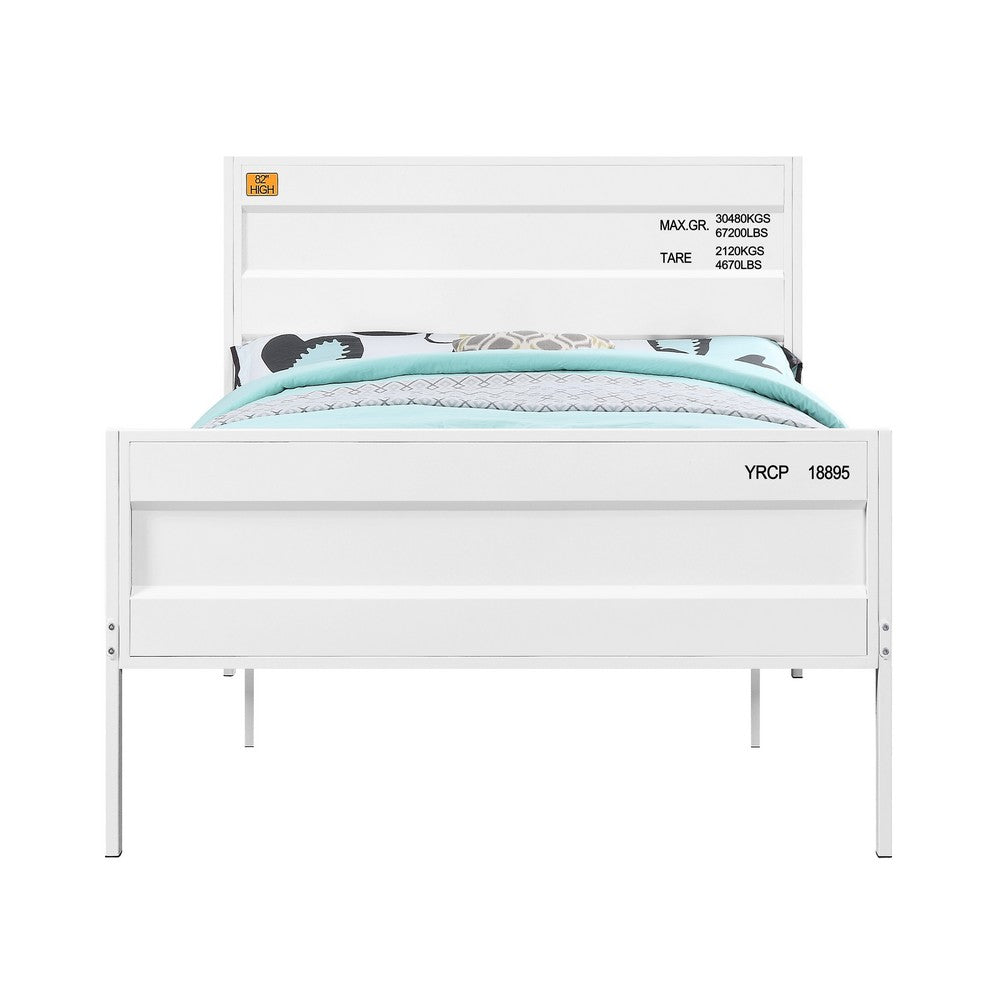 Benjara Industrial Style Metal Full Size Bed with Straight Leg Support, White