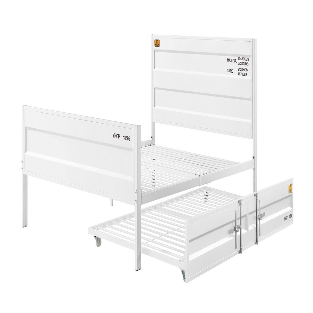 Benjara Industrial Style Metal Full Size Bed with Straight Leg Support, White