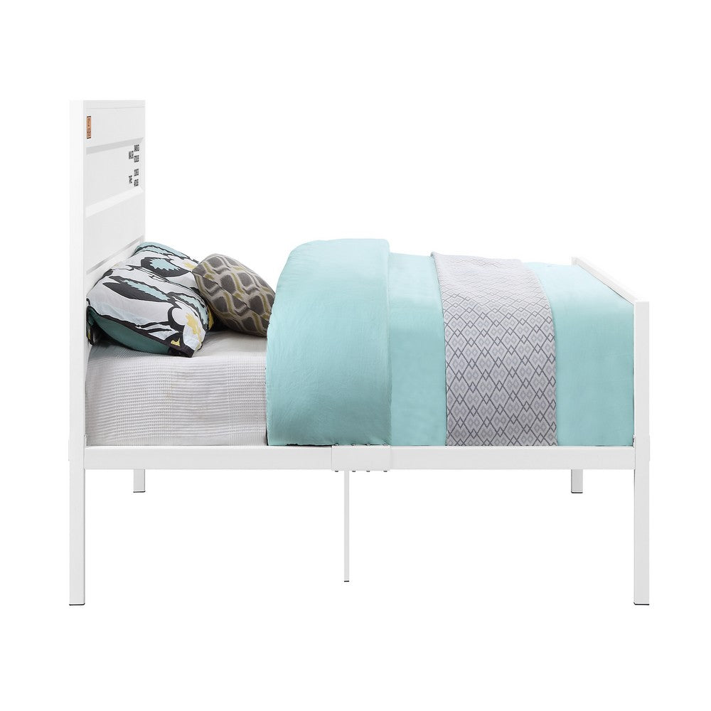 Benjara Industrial Style Metal Full Size Bed with Straight Leg Support, White