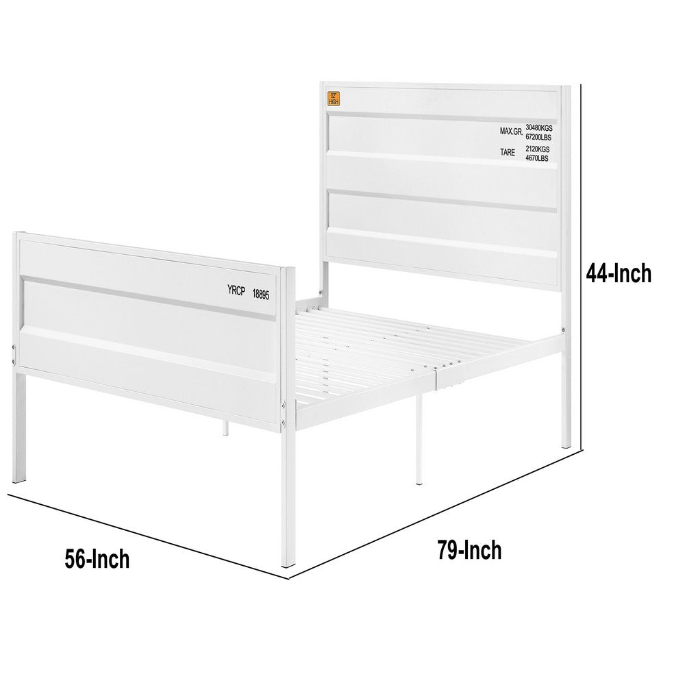 Benjara Industrial Style Metal Full Size Bed with Straight Leg Support, White