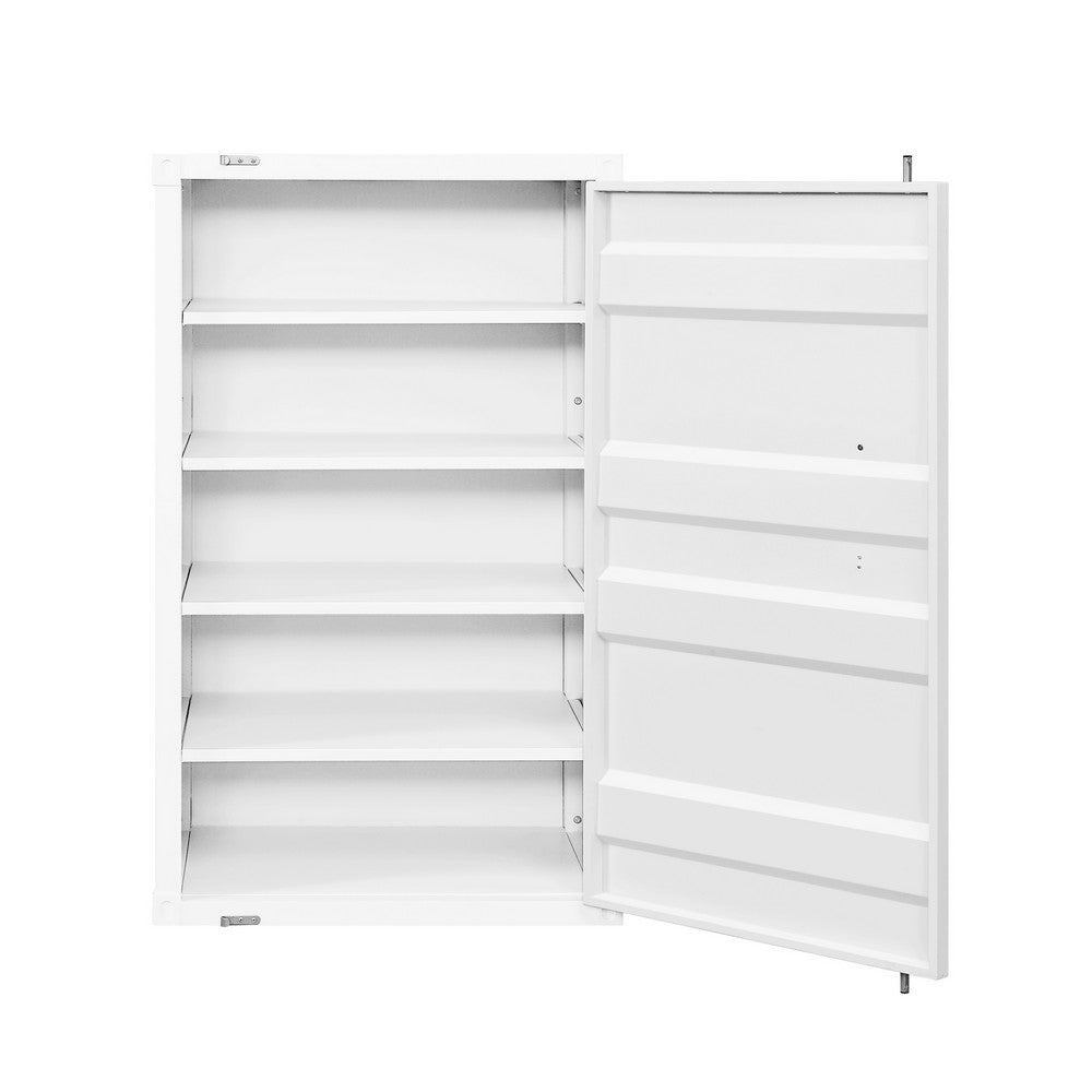Benjara Industrial Style Metal Chest with Recessed Door Front, White