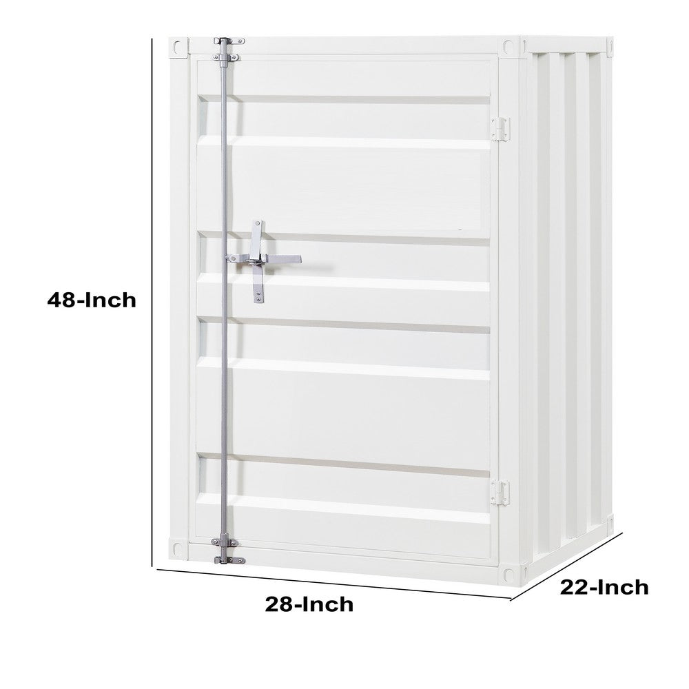 Benjara Industrial Style Metal Chest with Recessed Door Front, White