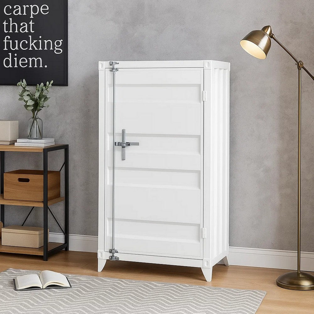 Benjara Industrial Style Metal Chest with Recessed Door Front, White