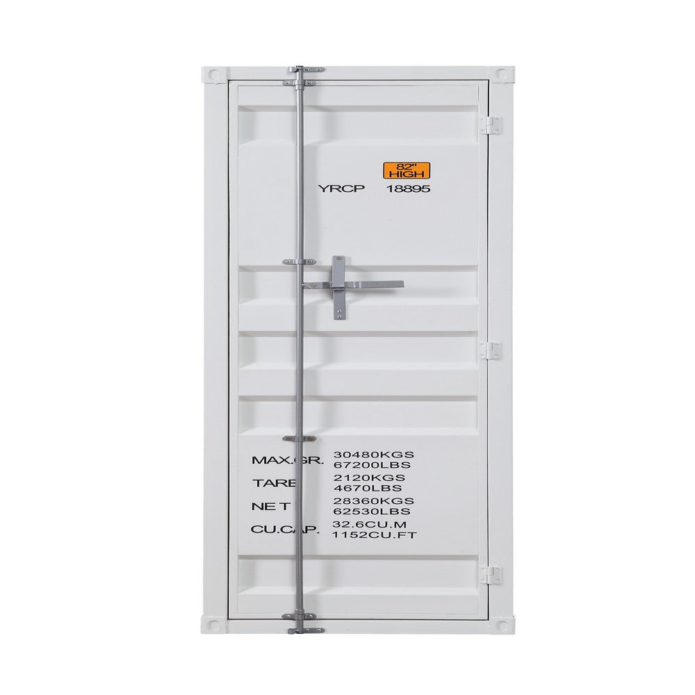 Benjara Industrial Style Metal Wardrobe with Recessed Door Front, White