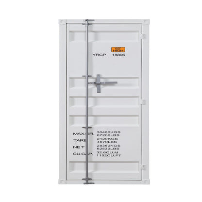 Benjara Industrial Style Metal Wardrobe with Recessed Door Front, White