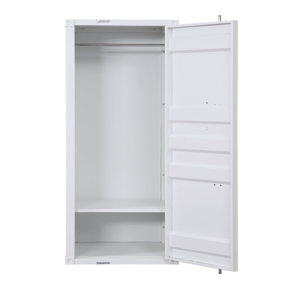 Benjara Industrial Style Metal Wardrobe with Recessed Door Front, White