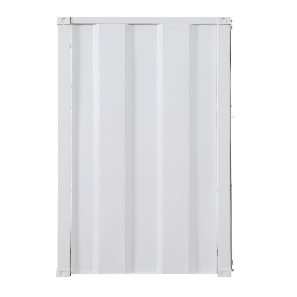 Benjara Industrial Style Metal Wardrobe with Recessed Door Front, White