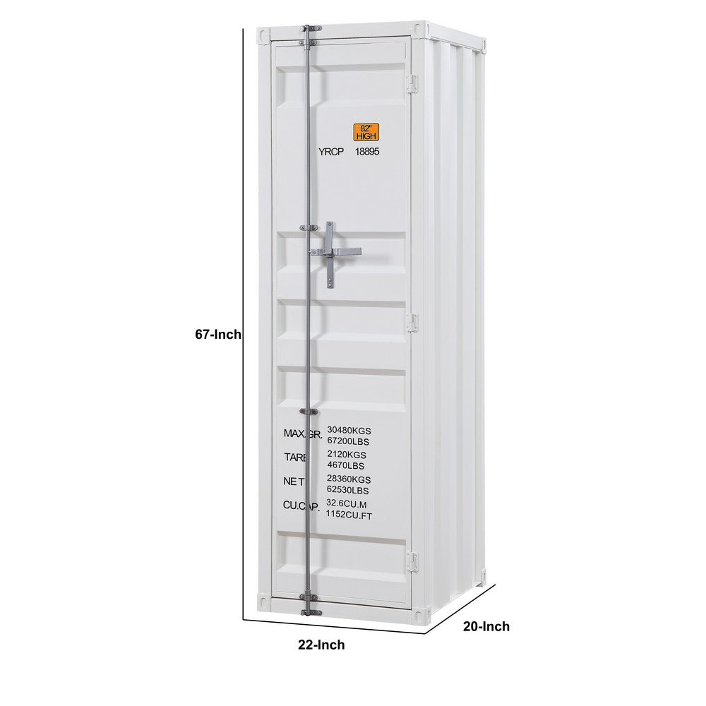 Benjara Industrial Style Metal Wardrobe with Recessed Door Front, White