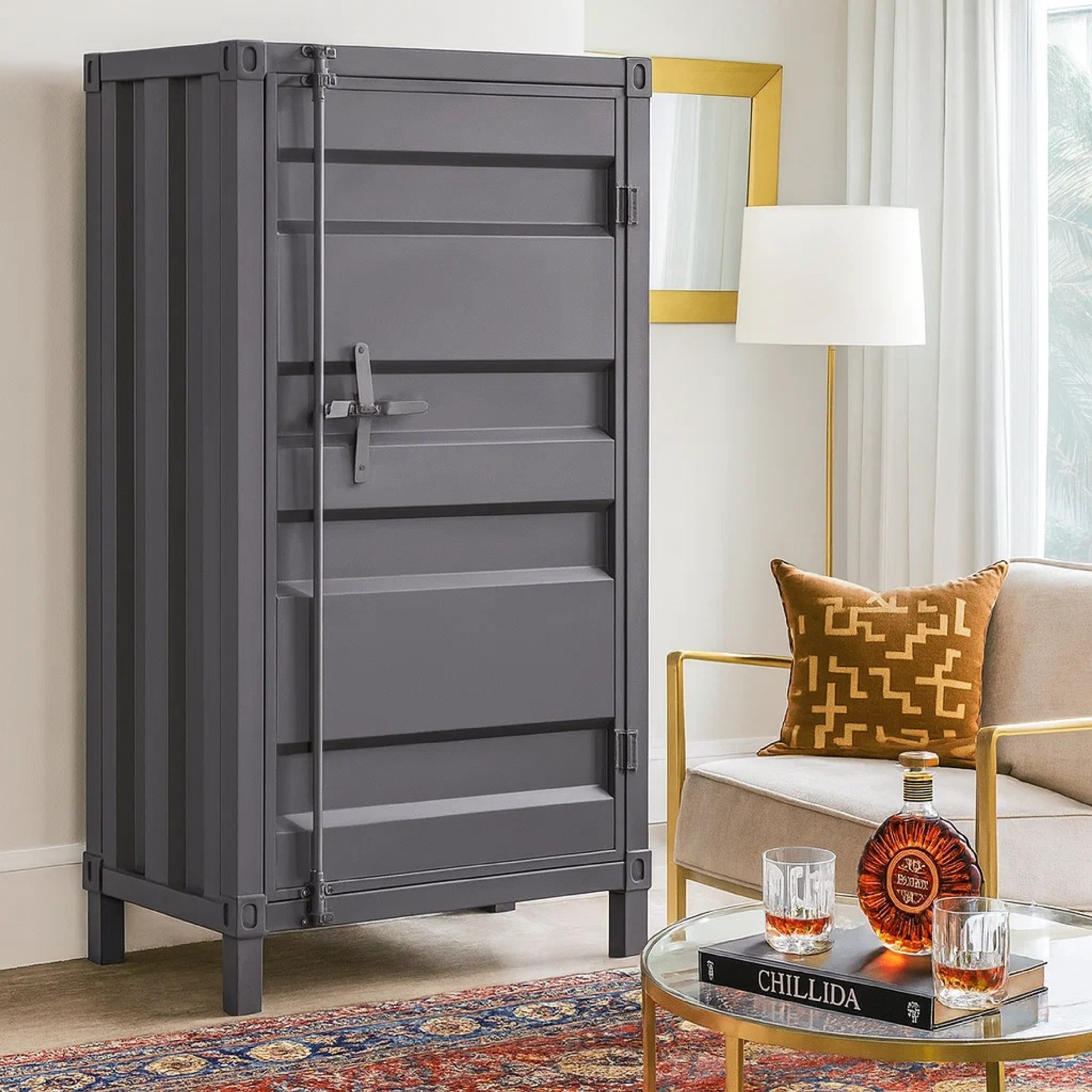 Benjara Industrial Style Metal Chest with Recessed Door Front, Gray