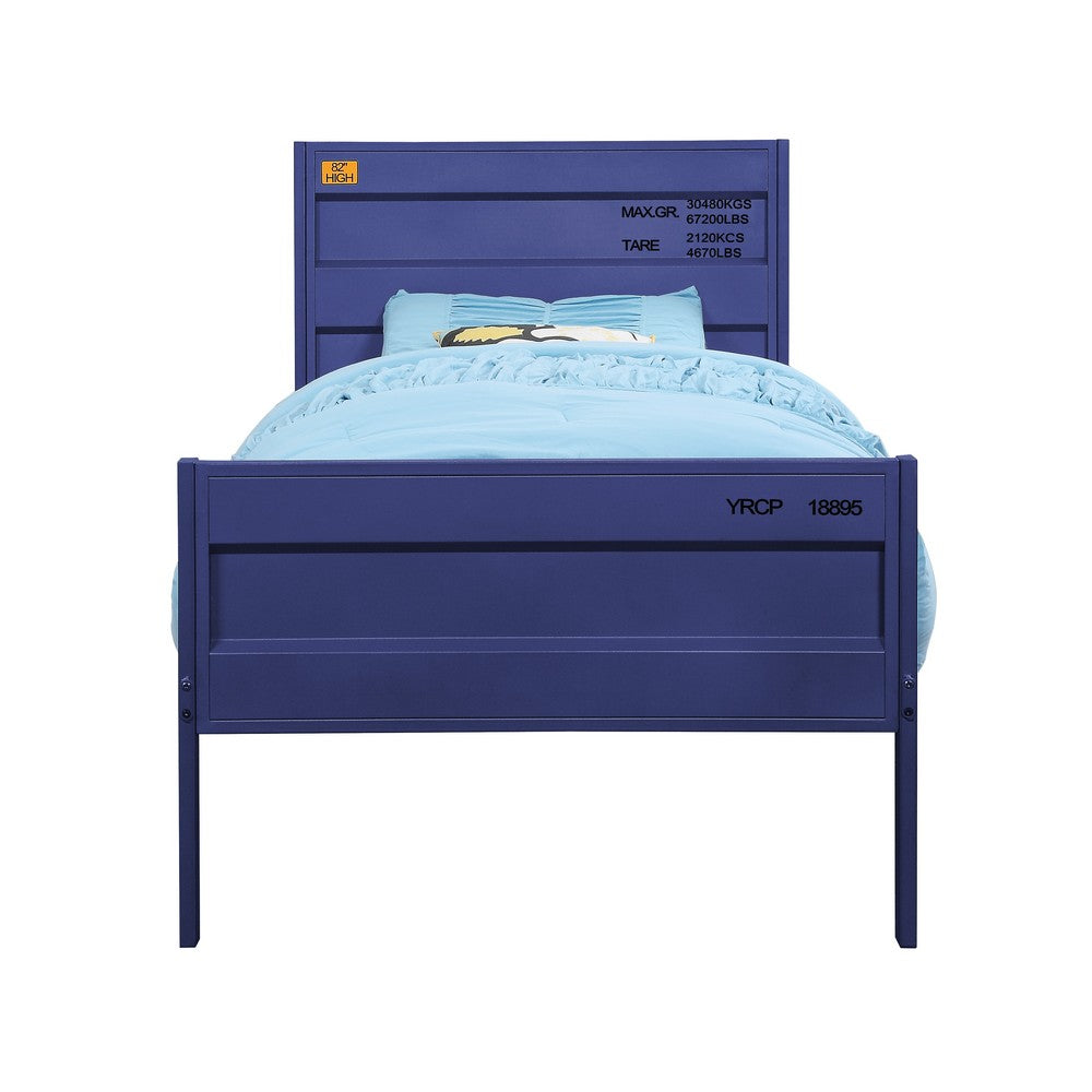 Benjara Industrial Style Metal Twin Size Bed with Straight Leg Support, Blue