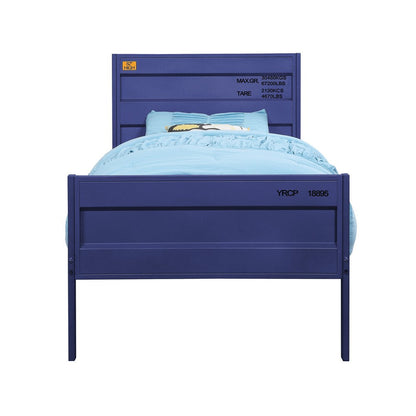 Benjara Industrial Style Metal Twin Size Bed with Straight Leg Support, Blue