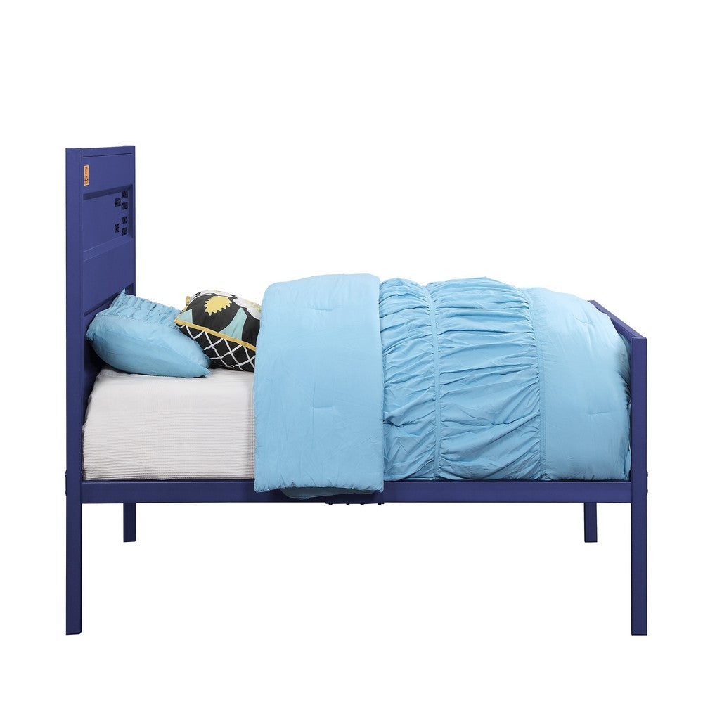 Benjara Industrial Style Metal Twin Size Bed with Straight Leg Support, Blue