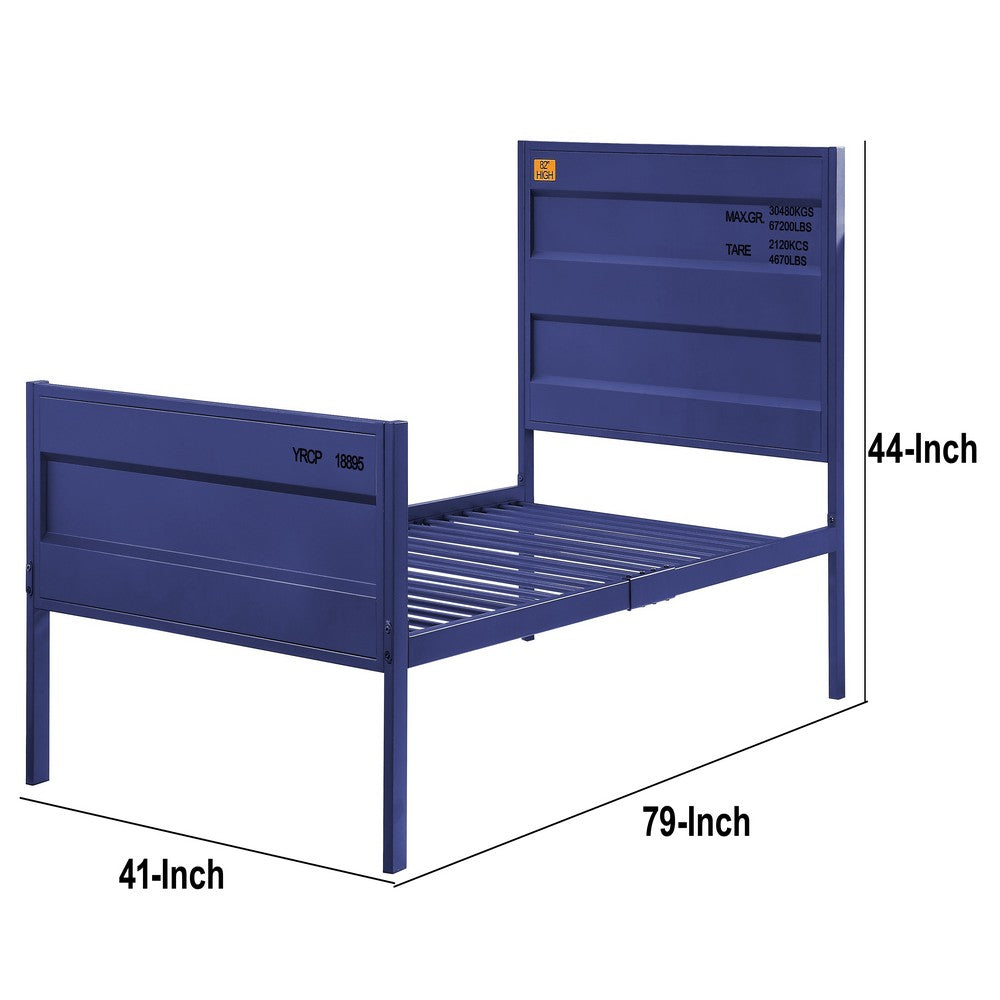 Benjara Industrial Style Metal Twin Size Bed with Straight Leg Support, Blue