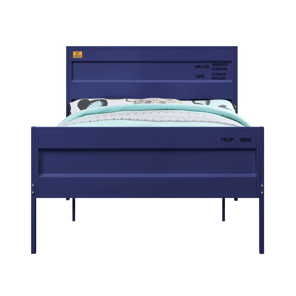 Benjara Industrial Style Metal Full Size Bed with Straight Leg Support, Blue