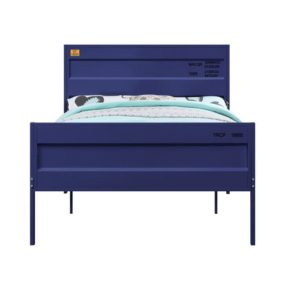Benjara Industrial Style Metal Full Size Bed with Straight Leg Support, Blue