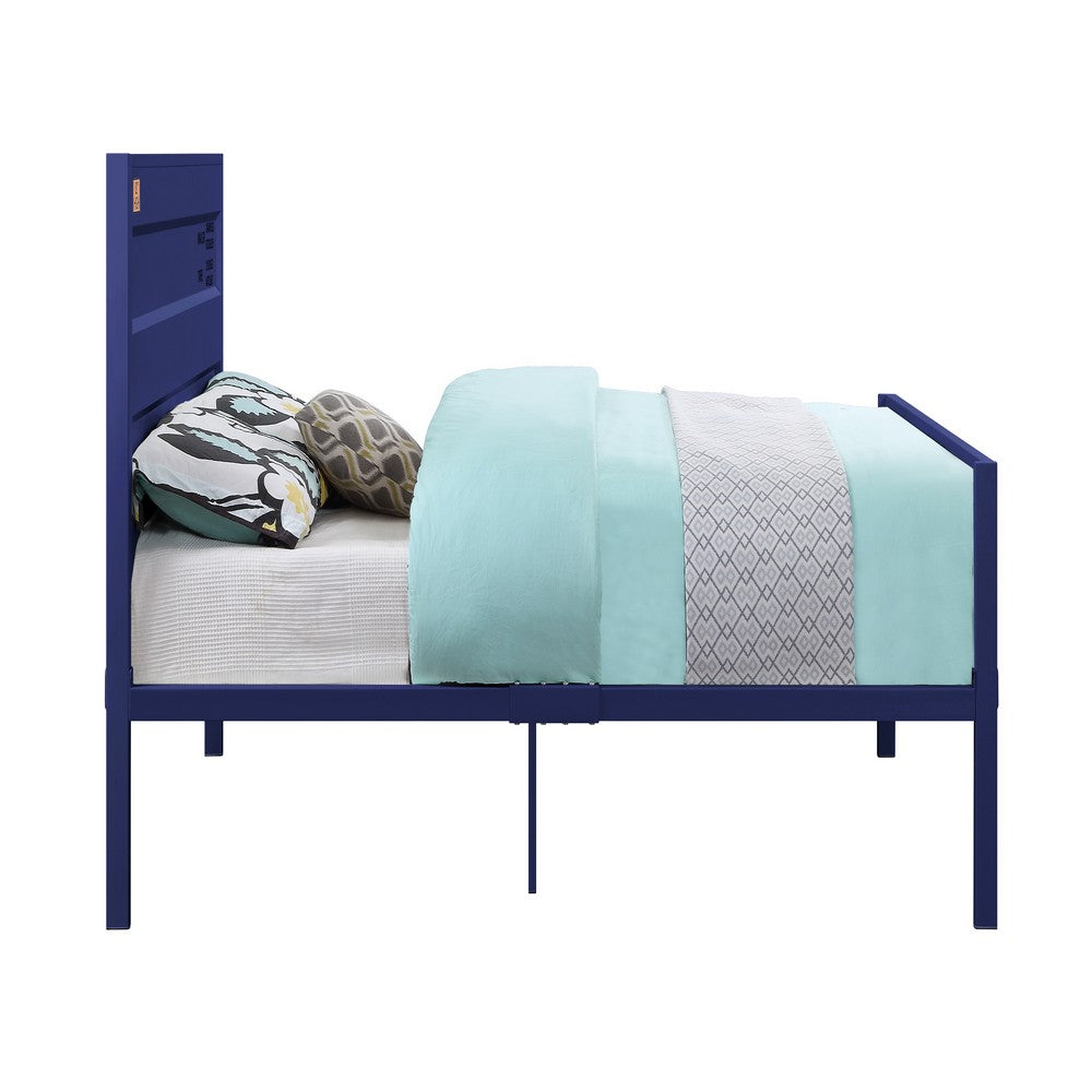 Benjara Industrial Style Metal Full Size Bed with Straight Leg Support, Blue