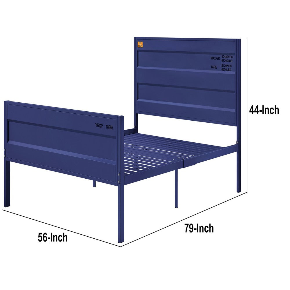 Benjara Industrial Style Metal Full Size Bed with Straight Leg Support, Blue
