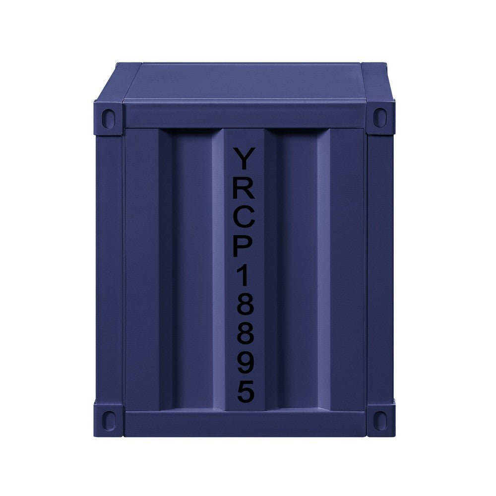 Benjara Metal Nightstand with 2 Open Compartment And USB Port, Blue