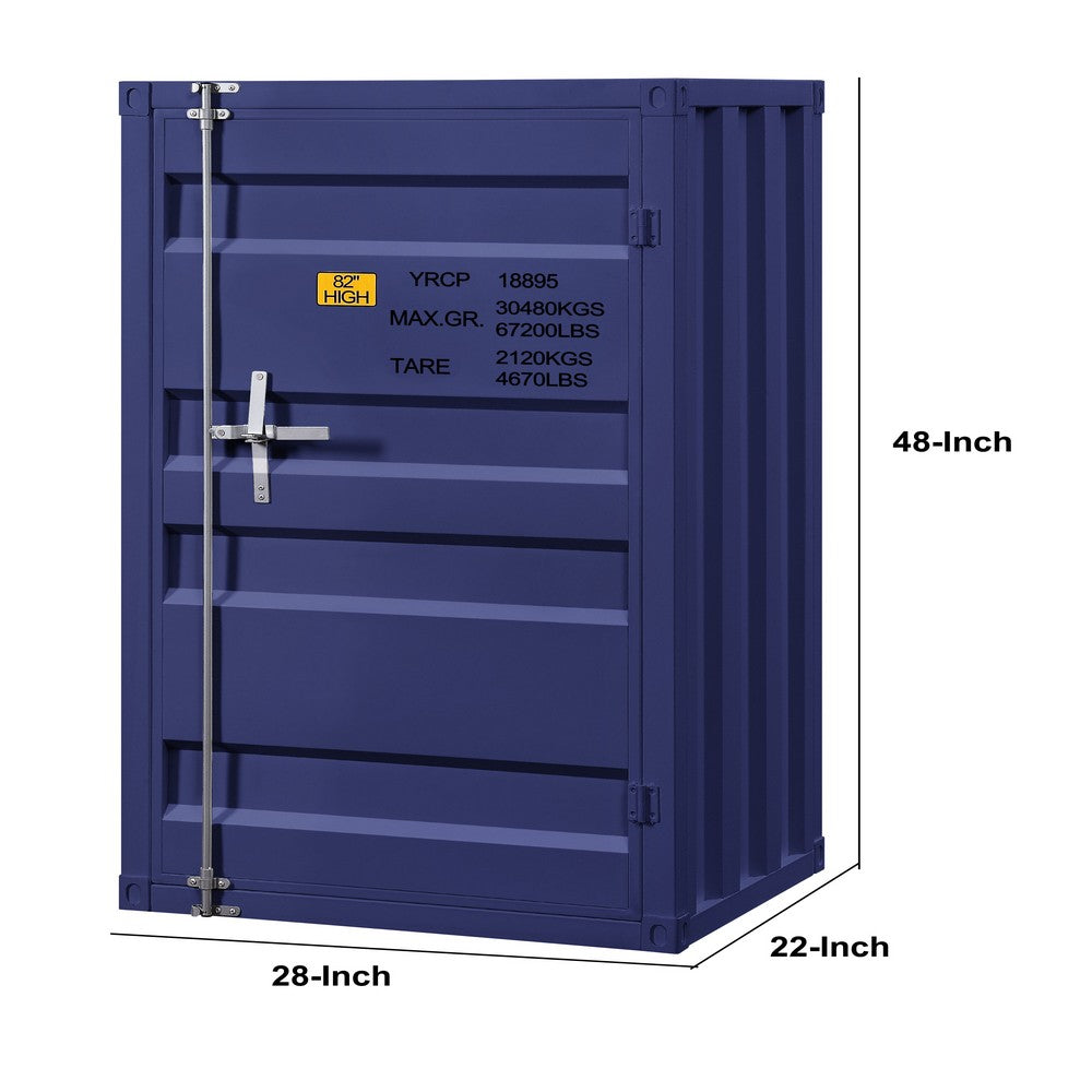 Benjara Industrial Style Metal Chest with Recessed Door Front, Blue